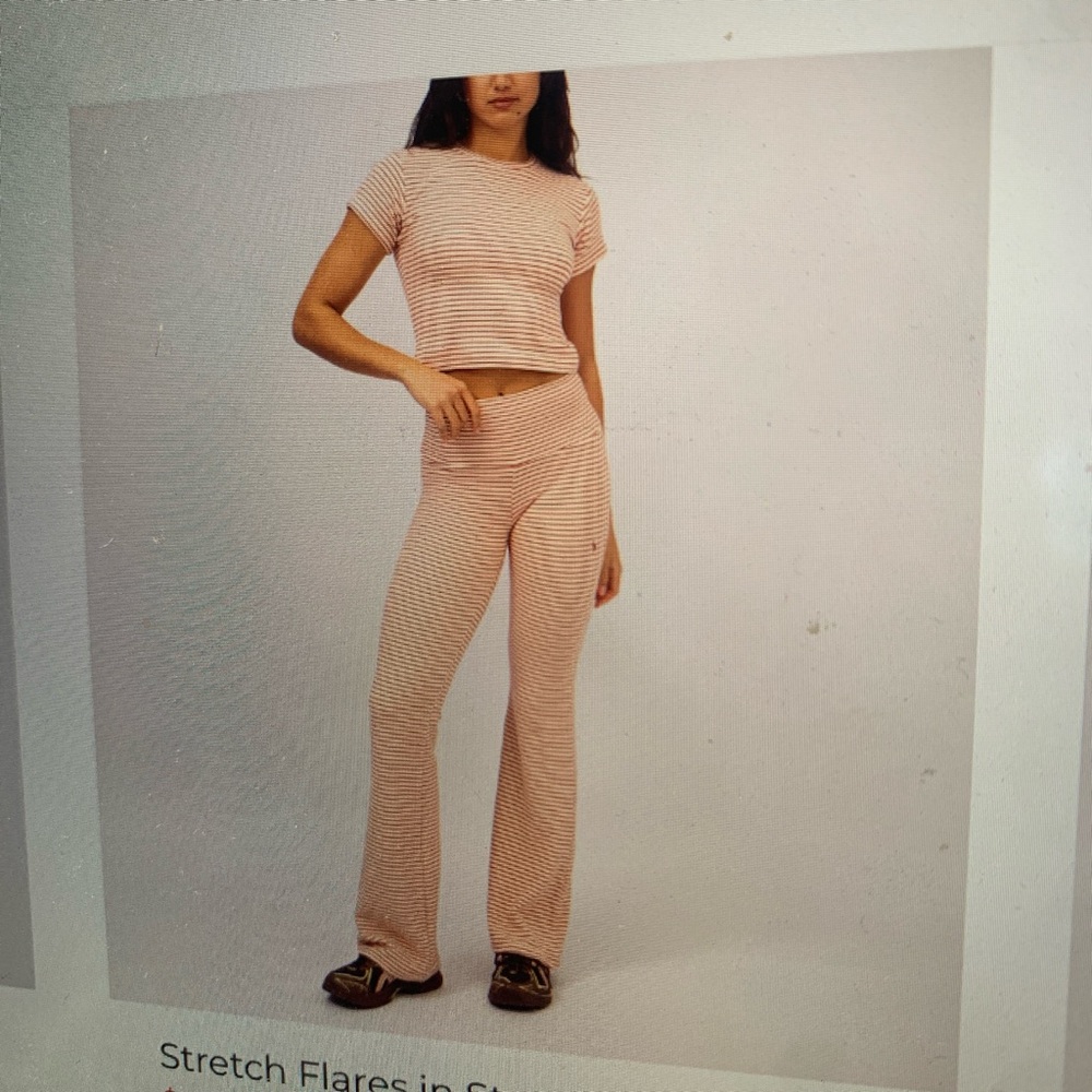 Saint Paradiso pink strawberry striped flare pants Size L #flares